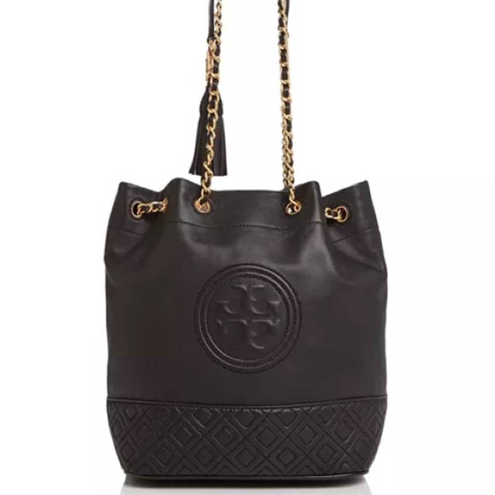 Tory Burch Fleming black medium bucket bag